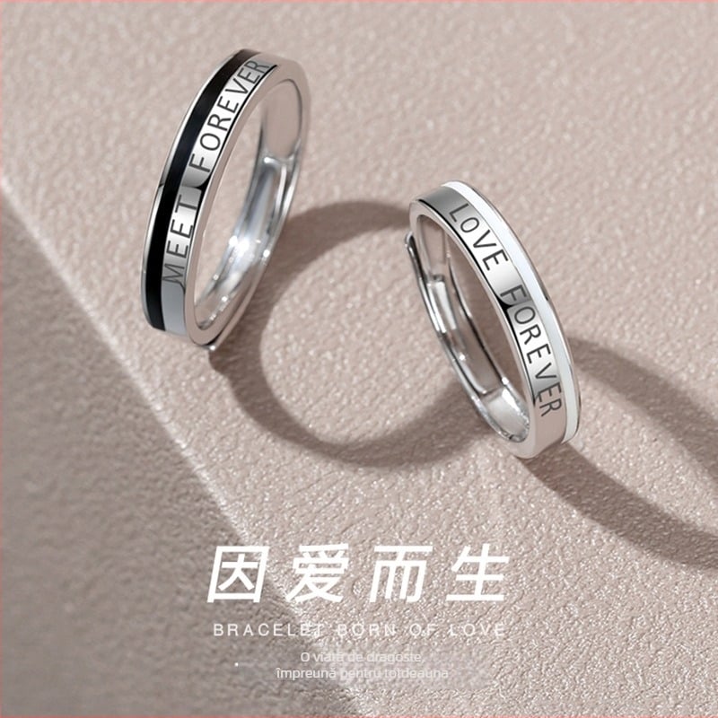 Cuplu de inele din argint 925, stil japonez minimalist, design rafinat cu gravură