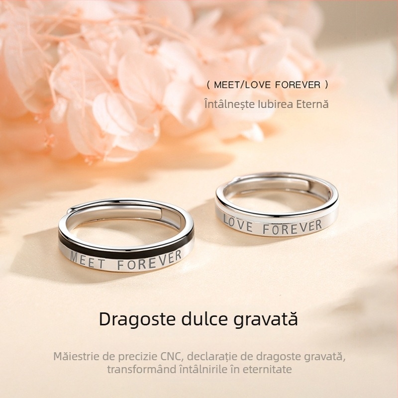 Cuplu de inele din argint 925, stil japonez minimalist, design rafinat cu gravură