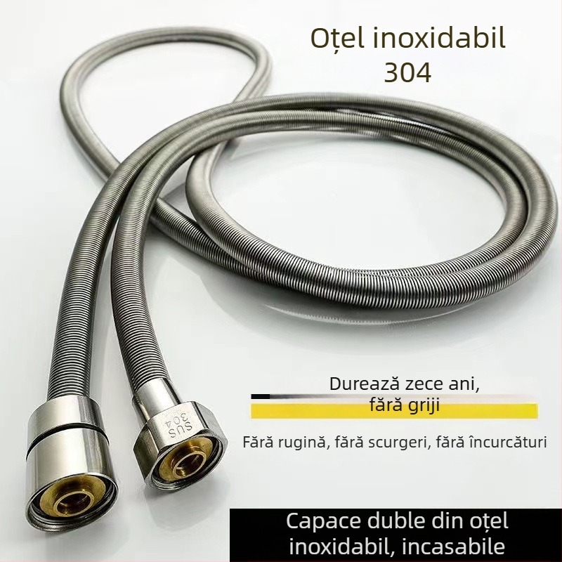 Furtun de duș din oțel inoxidabil 304 pentru baie, 1,5–2 m, extins, protecție împotriva exploziei