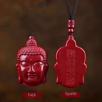 Pandantiv Buddha din cinnabar, nisip mov-auriu și nisip ro imperial, unisex, colier cu anul nașterii