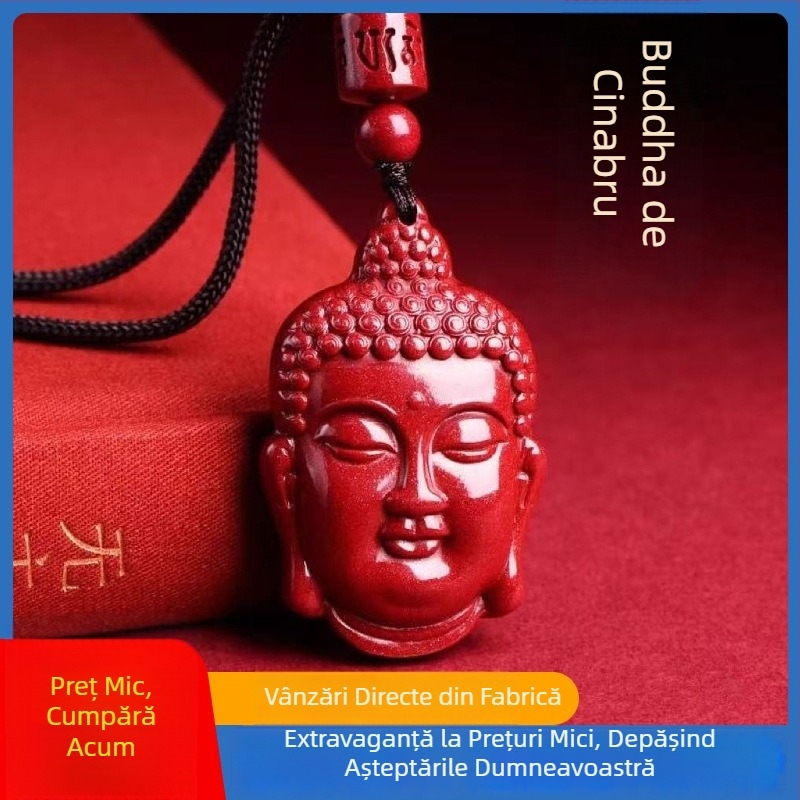 Pandantiv Buddha din cinnabar, nisip mov-auriu și nisip ro imperial, unisex, colier cu anul nașterii