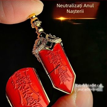 Colier cu pandantiv cinnabar pentru bărbați și femei, talisman pentru anul zodiacal, design cu sabie infinită, lanț pentru pulover