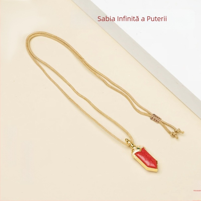 Colier cu pandantiv cinnabar pentru bărbați și femei, talisman pentru anul zodiacal, design cu sabie infinită, lanț pentru pulover