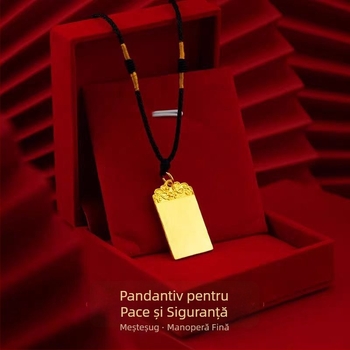 Pandantiv talisman placat cu aur din cupru, suprafață pătrată plată, cu motiv de nori antic, unisex, colier cu lanț pulover