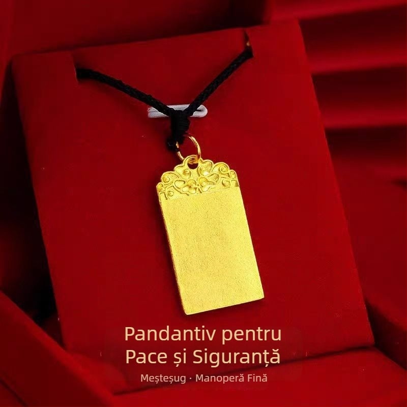 Pandantiv talisman placat cu aur din cupru, suprafață pătrată plată, cu motiv de nori antic, unisex, colier cu lanț pulover