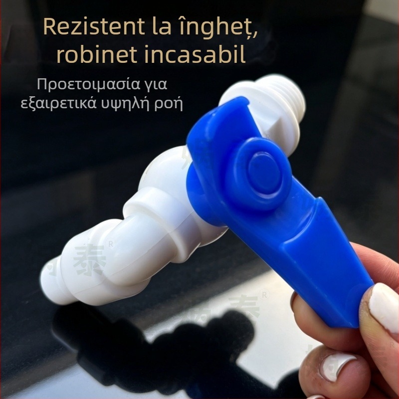 Robinet cu bilă, mâner albastru, din plastic, filet de 1/2, debit mare, deschidere rapidă, pentru mașina de spălat