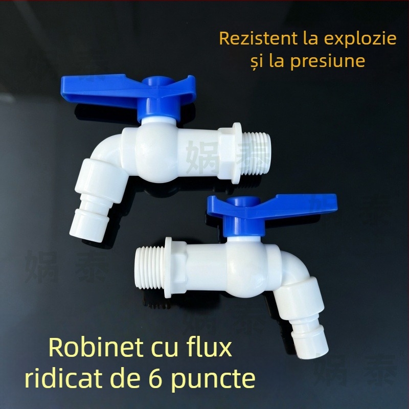Robinet cu bilă, mâner albastru, din plastic, filet de 1/2, debit mare, deschidere rapidă, pentru mașina de spălat