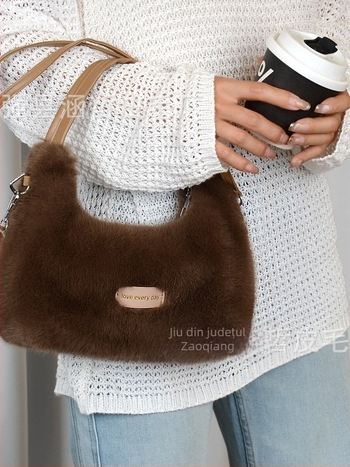 Geantă de damă crossbody din blană de nurcă, capacitate mare, modernă, proaspătă, simplă, versatilă, cu curea