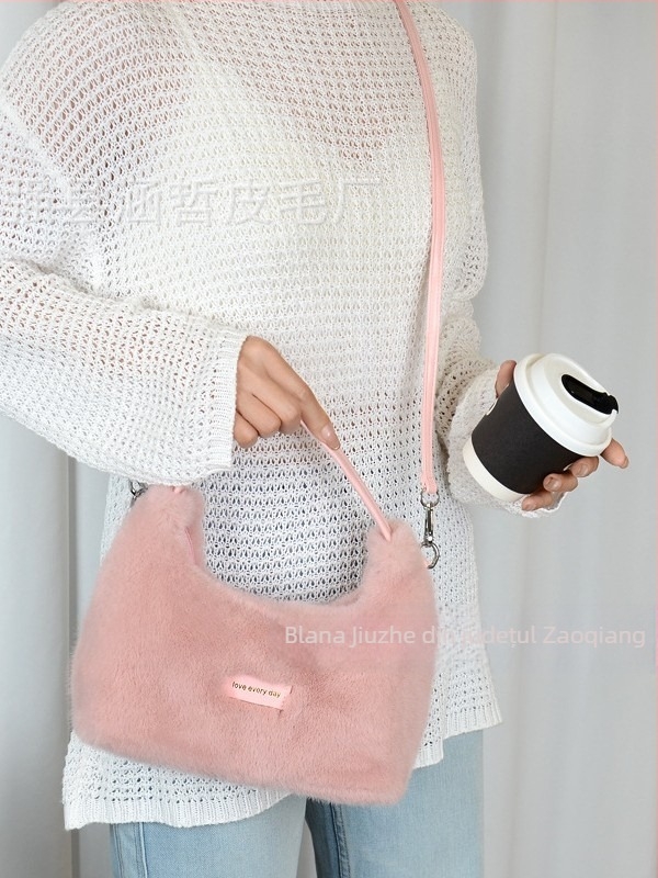 Geantă de damă crossbody din blană de nurcă, capacitate mare, modernă, proaspătă, simplă, versatilă, cu curea
