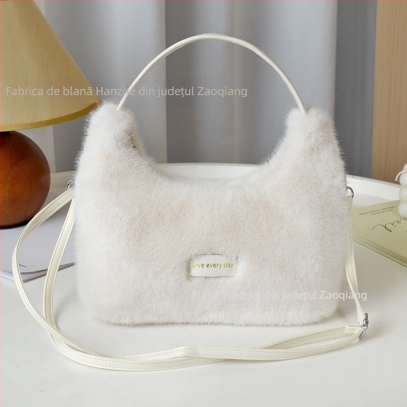 Geantă de damă crossbody din blană de nurcă, capacitate mare, modernă, proaspătă, simplă, versatilă, cu curea