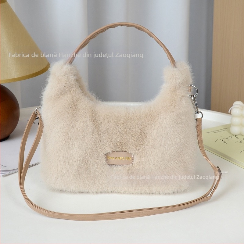 Geantă de damă crossbody din blană de nurcă, capacitate mare, modernă, proaspătă, simplă, versatilă, cu curea