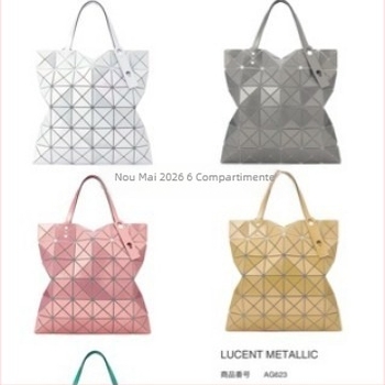 Geantă mini geometrică în formă de romb, accesorii metalice albe, 6 compartimente, PVC