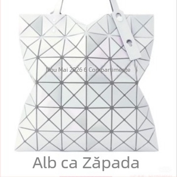Geantă mini geometrică în formă de romb, accesorii metalice albe, 6 compartimente, PVC