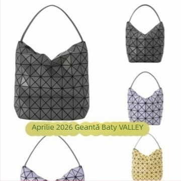 Geantă PVC tip găleată cu quilting în rombi geometrice, curea peste umăr, geantă de machiaj în formă de semilună