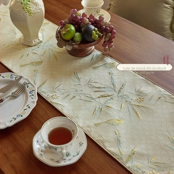 Cuvertură impermeabilă pentru masă de ceai, în stil chinezesc nou, antiderapant, model carouri, formă semicirculară