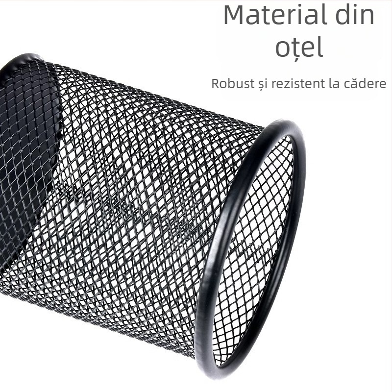 Suport pentru pixuri din metal, formă rotundă, model plasă – organizator de birou elegant
