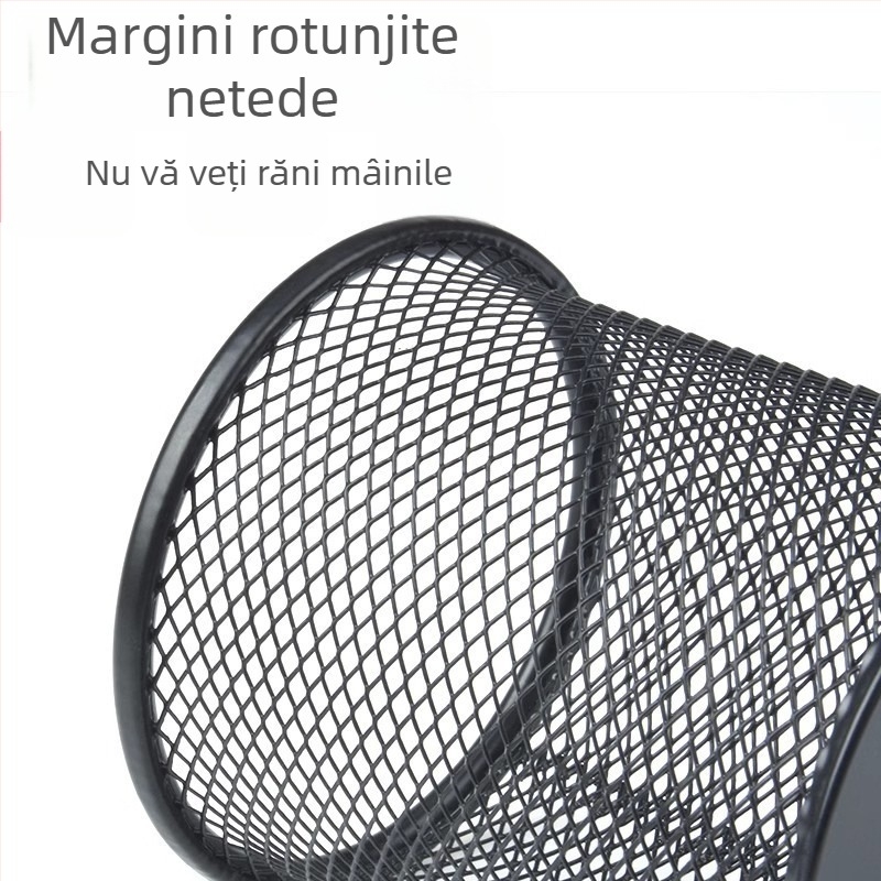 Suport pentru pixuri din metal, formă rotundă, model plasă – organizator de birou elegant