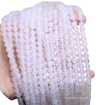 Mărgele rotunde albe din agată și calcedonie, pentru înșirare, material semi-fabricat pentru bijuterii DIY