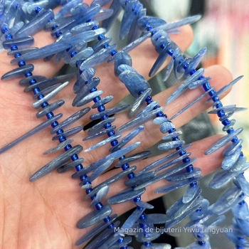 Kianit albastru natural, fragmente neregulate cu forme de dinți lungi și scurți – componente semipregătite pentru bijuterii DIY: brățări, coliere și lanțuri pentru pulovere
