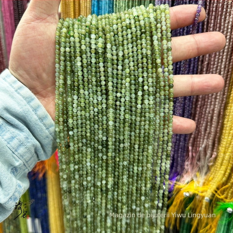 Mărgele rotunde de 3 mm din Hetian Jade natural, mărgele libere pentru bijuterii DIY – semifabricate
