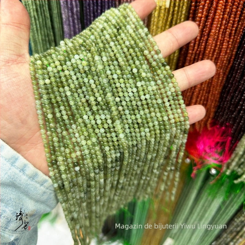 Mărgele rotunde de 3 mm din Hetian Jade natural, mărgele libere pentru bijuterii DIY – semifabricate