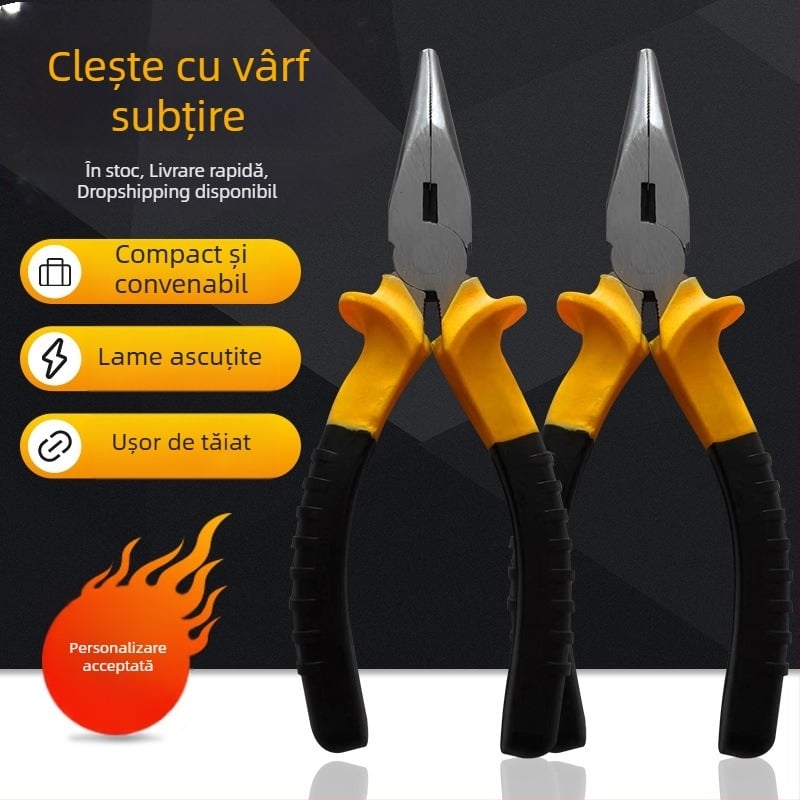 Clește de 6 inchi cu mâner Deli, clește cu nas subțire pentru bijuterii DIY, clește pentru sârmă, clește de tăiere fir, clește electrician industrial multifuncțional