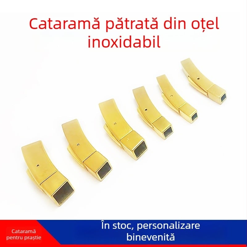 Închizătoare pătrată din oțel inoxidabil pentru bijuterii DIY – conector pentru șnur de piele, brățară și colier