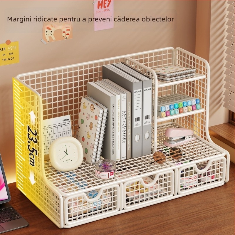 Organizator de fișiere pentru birou cu suport pentru pixuri, raft de depozitare pentru dosare și suport pentru cărți