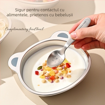 Bol din oțel inoxidabil pentru copii, model drăguț cu desene animate, mic bol pentru alimentația bebelușului, set de veselă pentru uz casnic