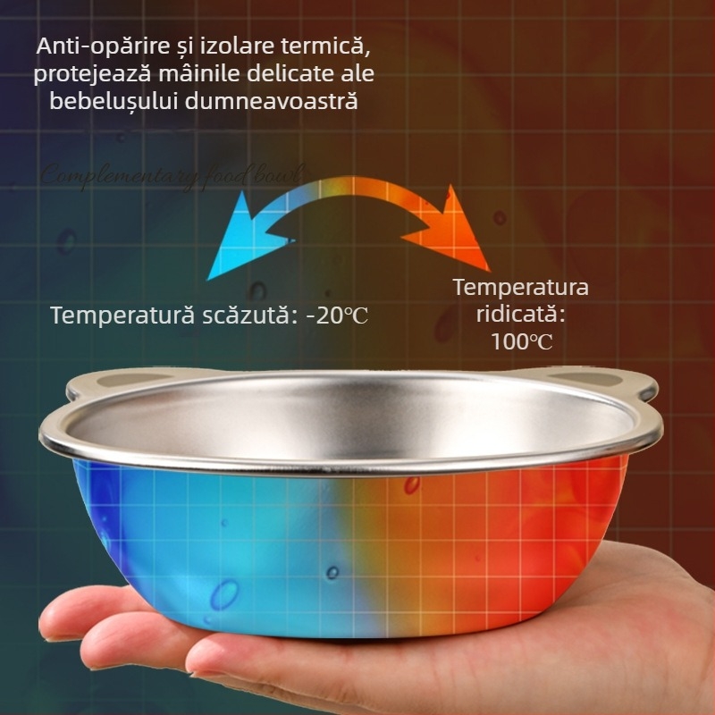 Bol din oțel inoxidabil pentru copii, model drăguț cu desene animate, mic bol pentru alimentația bebelușului, set de veselă pentru uz casnic