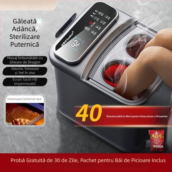 Vas de baie pentru picioare pliabil, cu control touch, 10L+, adânime până la genunchi, LCD temperatură, încălzire PTC, țeavă de scurgere, cu roți