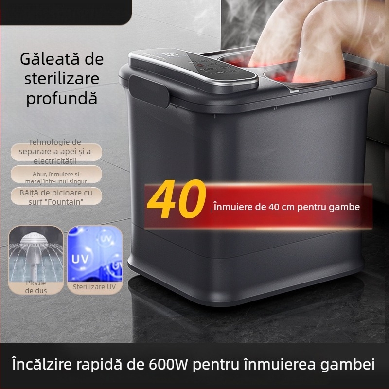 Vas de baie pentru picioare pliabil, cu control touch, 10L+, adânime până la genunchi, LCD temperatură, încălzire PTC, țeavă de scurgere, cu roți