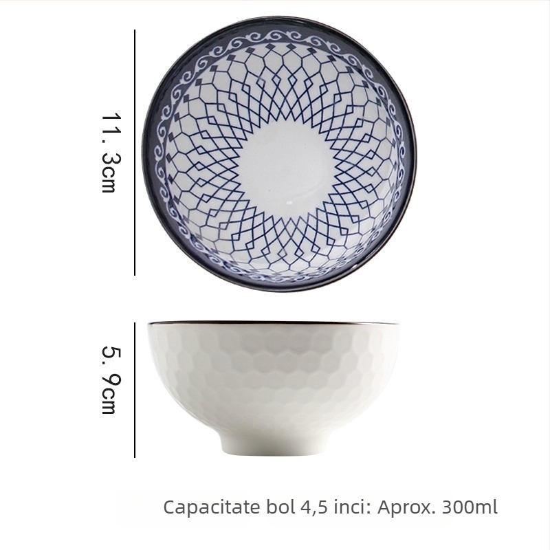 Vas mic de porțelan, în stil japonez, simplu vas pentru orez acasă, potrivit pentru mic dejun și desert, vesela cu culoare subglazură