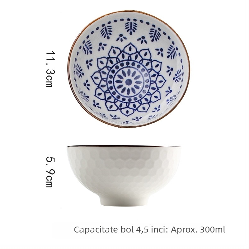 Vas mic de porțelan, în stil japonez, simplu vas pentru orez acasă, potrivit pentru mic dejun și desert, vesela cu culoare subglazură