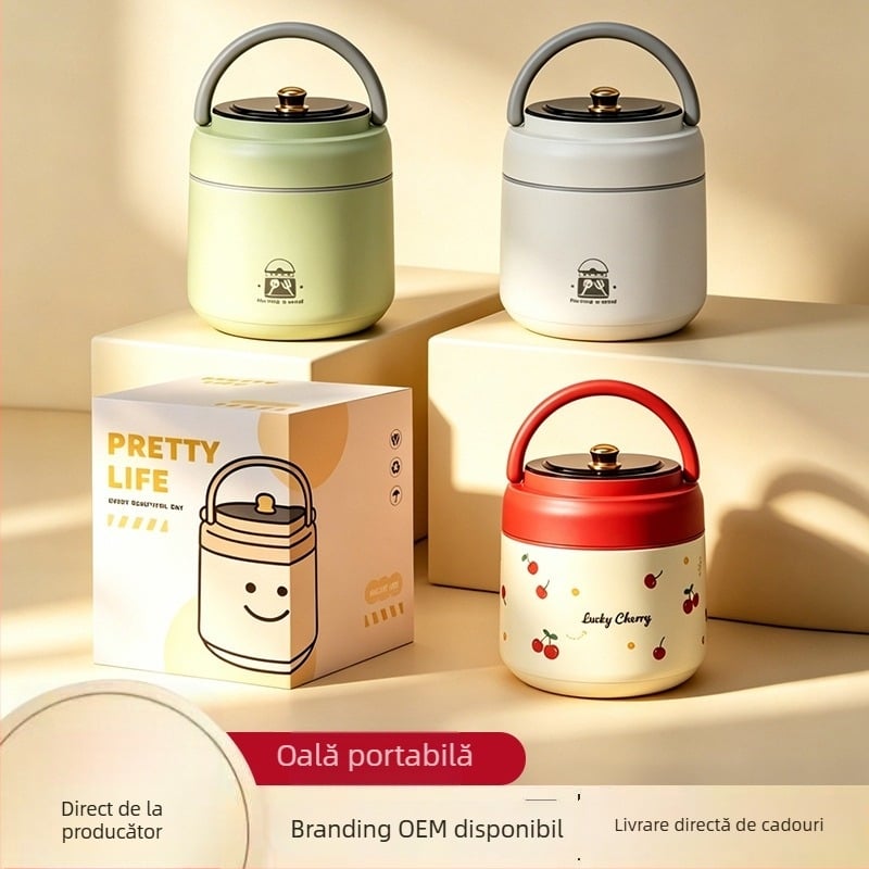 Cutie prânz izotermă din oțel inoxidabil 304, portabilă, 1,3 L, pentru casă, elevi și birou