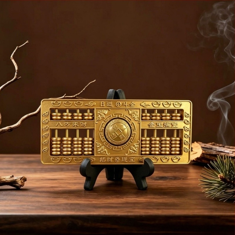 Abac auriu pentru prosperitate, cu cinci zeități ale bogăției – ornament decorativ