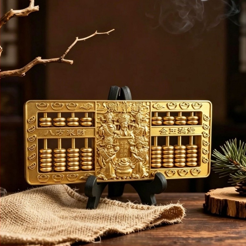 Abac auriu pentru prosperitate, cu cinci zeități ale bogăției – ornament decorativ