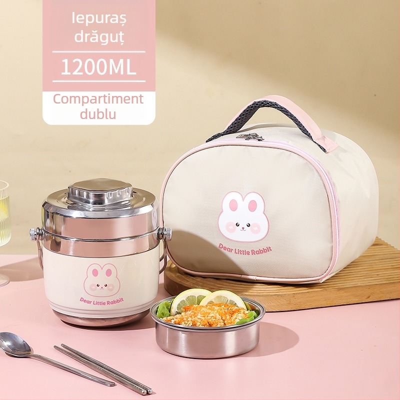 Cutie de prânz din oțel inoxidabil 304, izolație termică prin vid, design cu două straturi, mare capacitate (1200 ml sau 1500 ml), pentru adulți și studenți