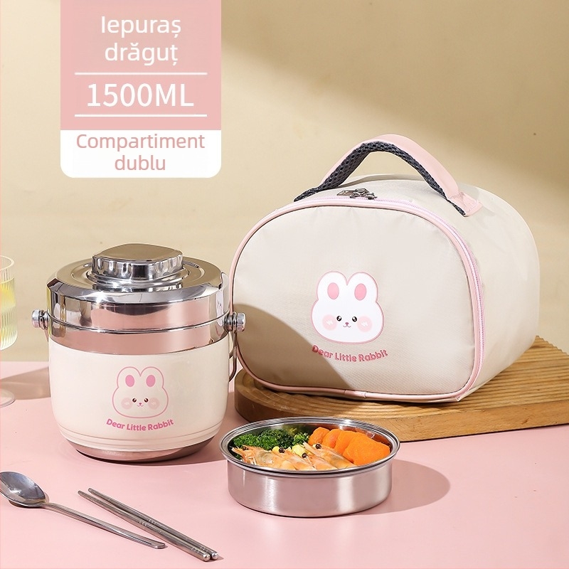Cutie de prânz din oțel inoxidabil 304, izolație termică prin vid, design cu două straturi, mare capacitate (1200 ml sau 1500 ml), pentru adulți și studenți