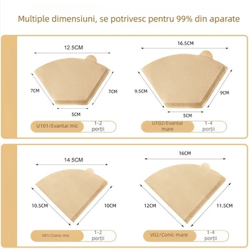 Filtru de cafea în formă de evantai pentru V60, filtru conic din hârtie pentru cafea preparată manual