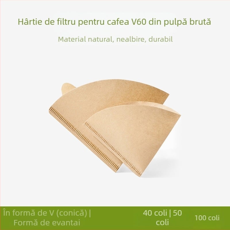 Filtru de cafea în formă de evantai pentru V60, filtru conic din hârtie pentru cafea preparată manual