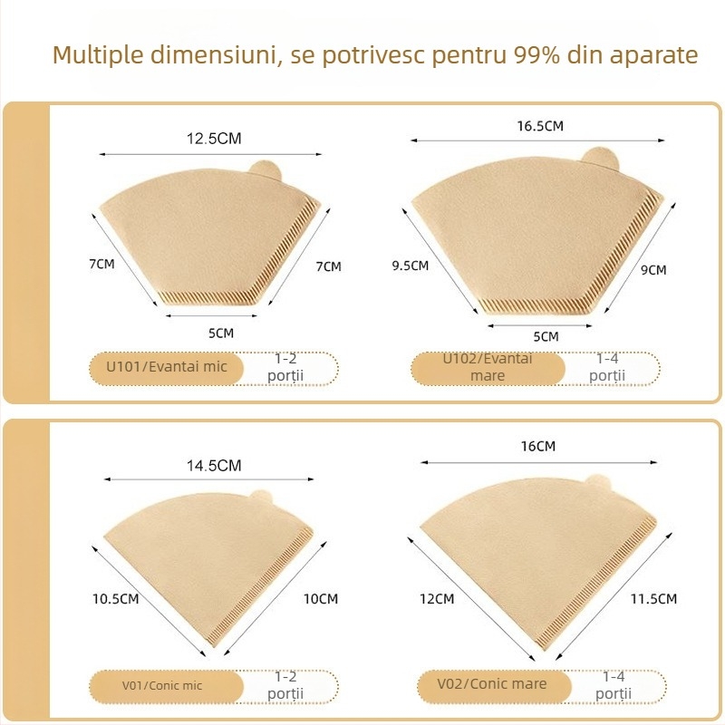 Filtru de cafea în formă de evantai pentru V60, filtru conic din hârtie pentru cafea preparată manual