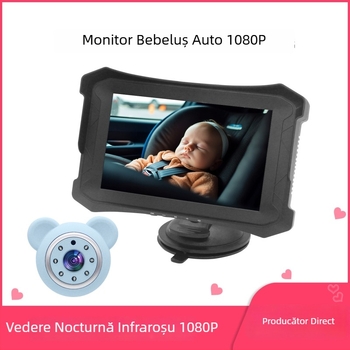 Monitor pentru bebeluți în mașină, personalizat, ecran de 5 inch, 1080P, cameră auto pentru bebeluși