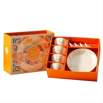 Set cadou de vase și farfurii ceramice în stil japonez, cu glazură sub glazură, model floral, formă rotundă, diametrul 11–11.9 cm, compatibil cu microunde