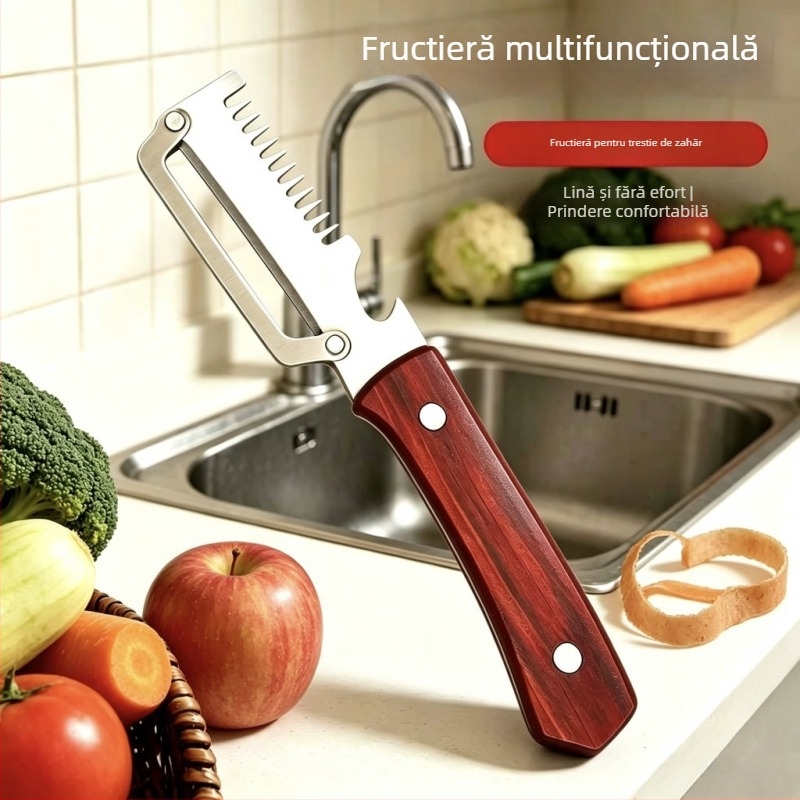 Unealtă de bucătărie multifuncțională: curățat și feliat pentru ananas, pepene și trestie de zahăr – oțel inoxidabil, design modern