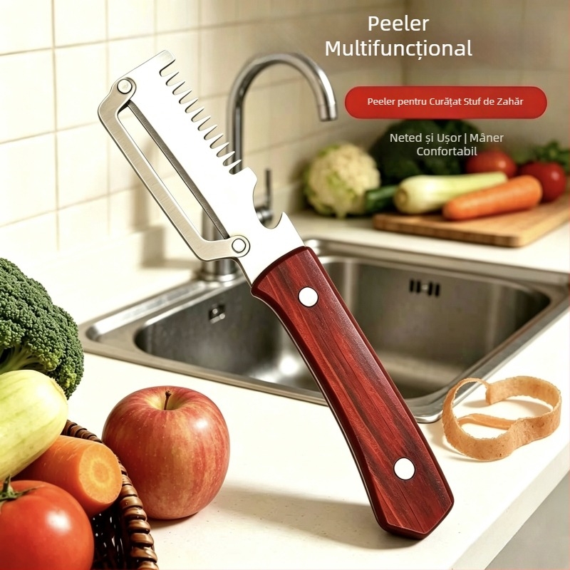 Unealtă de bucătărie multifuncțională: curățat și feliat pentru ananas, pepene și trestie de zahăr – oțel inoxidabil, design modern