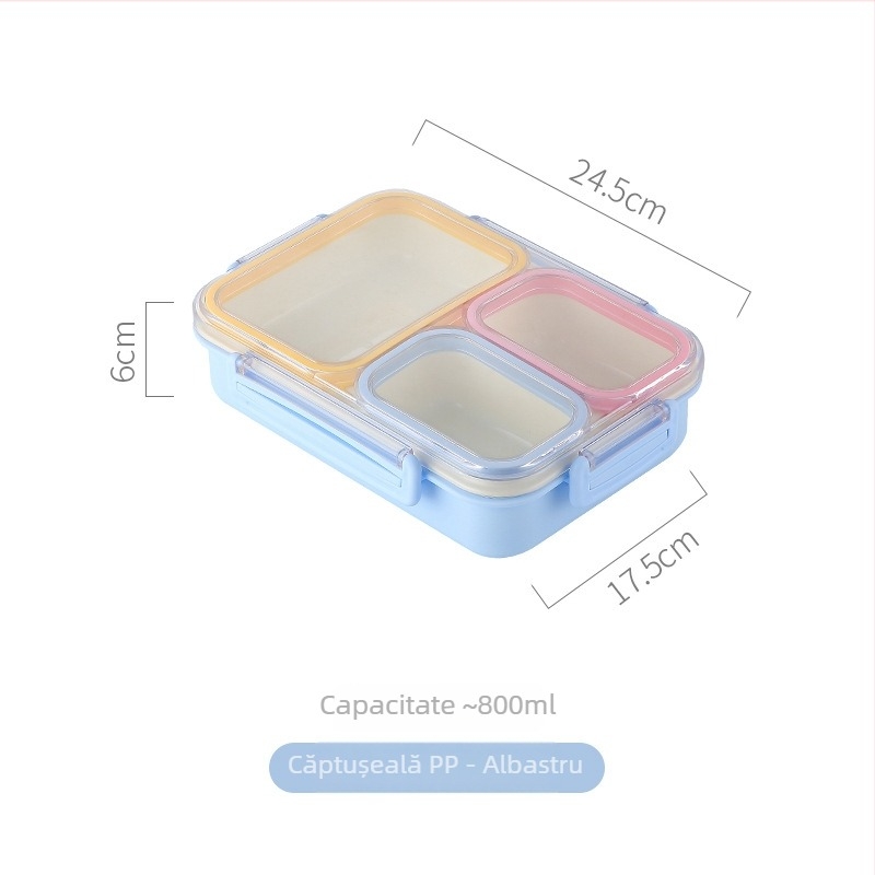 Cutie pentru prânz din oțel inoxidabil, compatibilă cu cuptorul cu microunde, formă dreptunghiulară, capacitate 1–2 L, include tacâm (lingură)