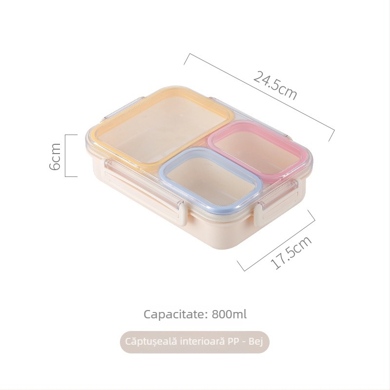 Cutie pentru prânz din oțel inoxidabil, compatibilă cu cuptorul cu microunde, formă dreptunghiulară, capacitate 1–2 L, include tacâm (lingură)