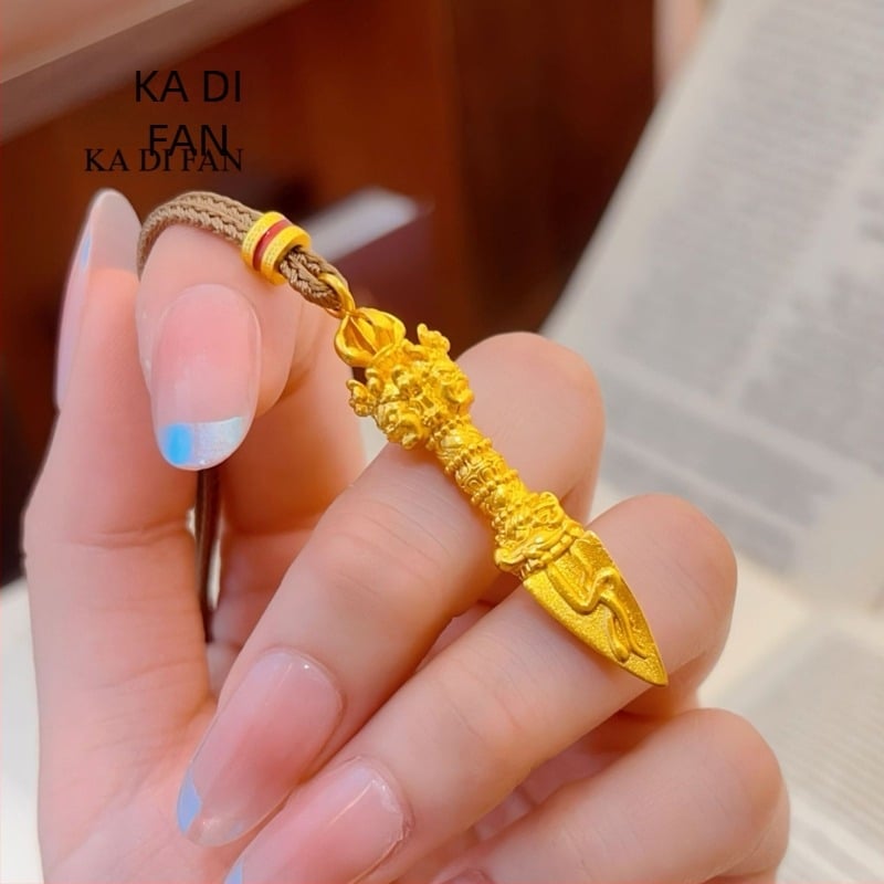 Pendent Vajra în stil antic, cupru placat cu aur, unisex, culoare aur nisip, lanț pentru pulover