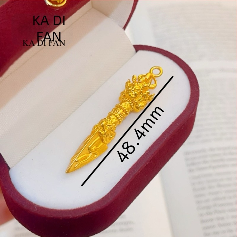 Pendent Vajra în stil antic, cupru placat cu aur, unisex, culoare aur nisip, lanț pentru pulover